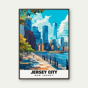Arte de pared con impresión de póster de viaje de paisaje urbano del área metropolitana de Nueva Jersey - Imagen 1 de 3