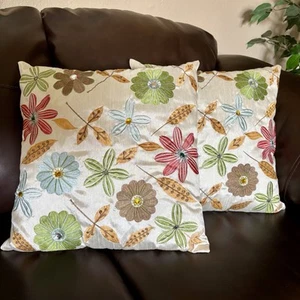 Essential Milena Embroidered Jewel Toss Throw Pillow Set of 2 Multicolor 16”X16” - Picture 1 of 16