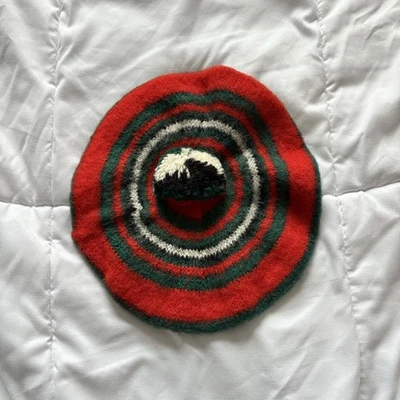 Vintage Macbregot 40s 50s 100% Wool Green Red Hat Cap Beret Pom Pom Christmas - Image 1 of 4