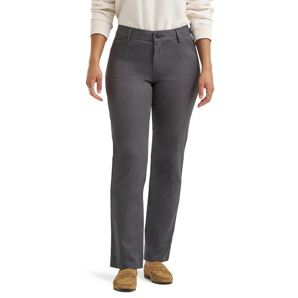 Lee Women's Wrinkle Relaxed Fit Straight Leg Pant Charcoal Heather 18 M