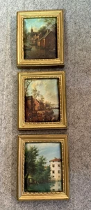 Vintage italienischer Satin Druck Landschaften in 3 1/2” x 4” Kunststoffrahmen 3er Set - Bild 1 von 8