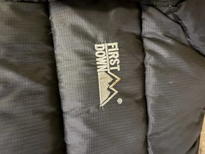 First Down Puffer Jacket Vintage Black & Blue Mens XL Duck Down Logo 90s Y2K - Picture 1 of 3