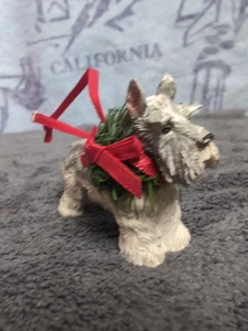 Schnauzer Ornament Gray Pointed Ears Wearing Wreath Christmas Gift - Picture 1 of 9