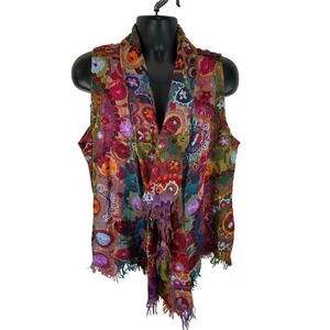 Vintage ANU Wool Caridgan Sweater Floral Multicolor 3D Knit Size Medium Grandma - Picture 1 of 12