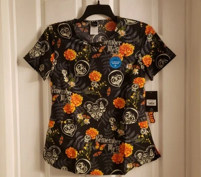 Disney Pixar Coco Scrub Top Day of the Dead Halloween Skull Shirt Small New NWT - Image 1 of 4