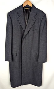 BROOKS BROTHERS Tweed Herringbone Vtg Wool Navy Blue Overcoat Sz 40R USA - Picture 1 of 8