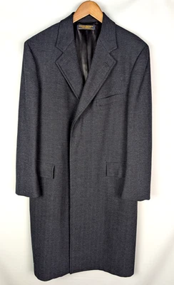 BROOKS BROTHERS Tweed Herringbone Vtg Wool Navy Blue Overcoat Sz 40R USA - Image 1 of 4