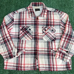 Vintage 60s 70s Men's Sears Sportwear Plaid White Black Red Talon Zip Flannel XL - Picture 1 of 14