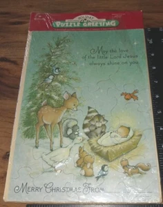 Vintage Greeting card,hallmark,puzzle, Big,critters Baby Jesus, OPEN,(bxA) - Picture 1 of 6