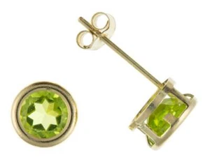9CT GOLD REAL PERIDOT STUD EARRINGS ROUND OVAL GREEN BIRTHSTONE AUGUST BOXED - Picture 1 of 11