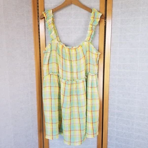 New Anthropologie Plaid Ruffle Mini Dress Yellow Boho Babydoll Size Large NWT - Picture 1 of 6