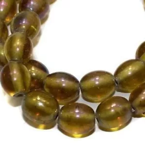 Glass Beads Oval 5 Strings For Jewellery Making DIY Bracelets Olive Green 8mm - Picture 1 of 2