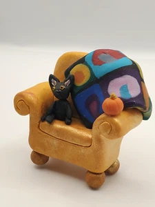 Scultura gatto in miniatura fatta a mano argilla polimerica quercia arte originale GATTO NERO - Foto 1 di 5
