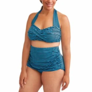 New Simply Slim Tummy Tuck Control Size 2x (18w-20w) 2 piece Swimsuit Blue Black - Picture 1 of 4