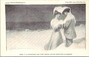 LITHO Christmas Lovers 1901 Life Publishing Company Detroit Michigan Signed - Picture 1 of 2