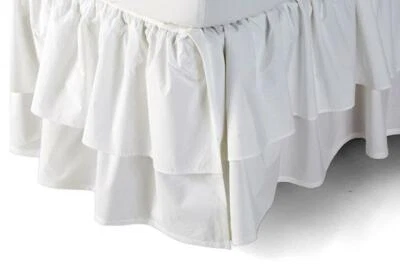 RACHEL ASHWELL COUTURE Liliput White Double Ruffle KING BEDSKIRT Shabby Chic - Image 1 of 4