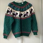 Northern Isles Hand Knit Cardigan Sweater Size Small Dogs Green Crewneck