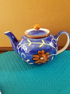 Herman Dodge & Sons Imported Hand Painted Teapot Blue Flowers NWT - Picture 1 of 4