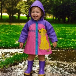 Vintage Disney Lion King Simba Color Block Hooded Rain Jacket Raincoat 2T - 4T - Picture 1 of 19