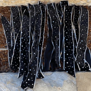 New Black Velvet Silver Sequin Pre-Cut Wire Ribbon. Various Sizes 22 pieces. - Picture 1 of 5