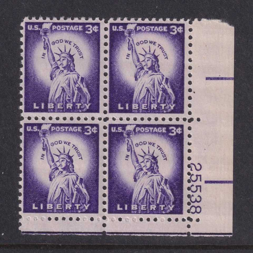 United States Scott 1035 MNH 1954 3¢ Violet Statue of Liberty Plate Block #25538 - Image 1 of 1