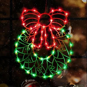 16Inch Christmas Wreath with Bow Light,Merry Christmas Decoration Lights - Picture 1 of 6