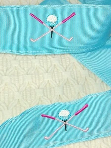 Womens 40" Med ELIZA B Golf Themed Belt D Ring RIBBON BELT Light Blue Adjustable - Picture 1 of 5