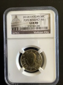 2012R Vatican 50C Coin Round Pope Benedict XVI GEM BU NGC Vatican City Label! - Picture 1 of 3