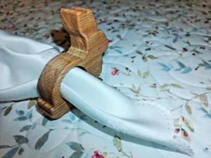Easter Bunny Rabbit Napkin Holder Ring Solid Oak - Picture 1 of 7