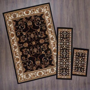 Home Dynamix Rug Set 5' x 7' Polypropylene Dark Oriental Black+Ivory (3-Piece) - Picture 1 of 7