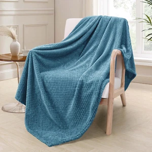 Extra Large Fleece Throw Blanket, Soft and Cozy Waffle Texture, Slate Blue 50x70 - Picture 1 of 8