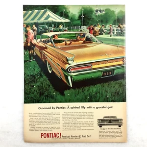 Pontiac GM 1959 anuncio impreso vintage dorado ruedas Widetrack pista de carreras potra en espíritu - Imagen 1 de 2