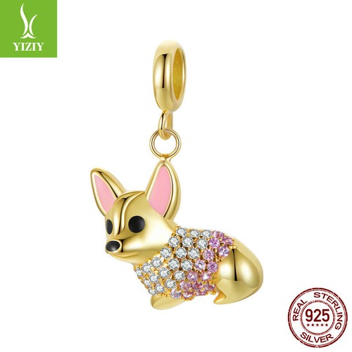 VALENTINO Ciondolo Ciondolo Donna Argento Sterling 925 Carino Corgi Zirconia Adatta Bracciali