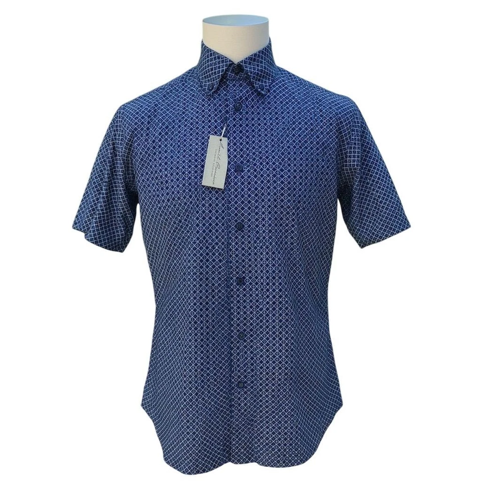 Daniel Cremieux Men's Blue Geometric Short Sleeve Button-Up Shirt Size M NEW - Image 1 of 4