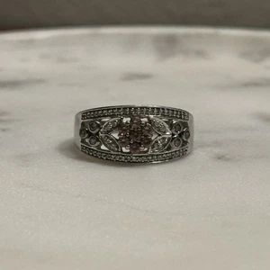 JWBR Sterling Silver Brown & White Diamond Cluster Ring Approx Size 9 925 - Picture 1 of 5