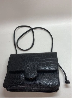 Винтажная черная мини-сумка через плечо 90-х с тиснением под крокодила - Изображение 1 из 4