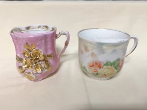2 Vintage Porcelain Mustache Guard Coffee Mugs - Picture 1 of 6
