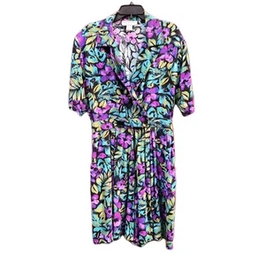 80s 90s Maggie Lawrence Romper Shorts Tropical Floral Collar Button Front 22/24 - Picture 1 of 19