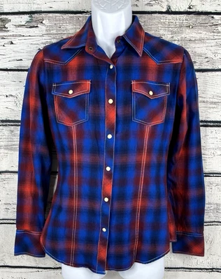 Rock & Roll Cowgirl Top Pearl Snap Button Up Shirt Womens Sz M Embroidered Plaid - Image 1 of 3