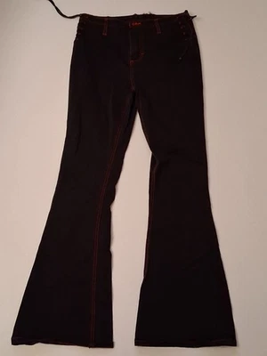 Pantalones de mezclilla Mudd Y2K vintage negros con cordones laterales campana parte inferior talla 3 costuras rojas  Foto 1 de 4