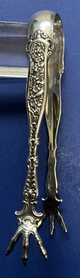 Pinzas para servir azúcar Whiting Dresden de 4” de plata esterlina con pie de garra grumo C. 1895 Foto 1 de 4