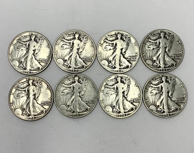 Lot of 8 Walking Liberty Half Dollars 1942 90% Silver Circulated - Image 1 of 2