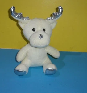 Peluche de reno de temporada crema sentado de 10" con detalles plateados astas y patas para nariz - Imagen 1 de 2