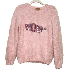 Roebuck & Co. Sweater XL Girls Pink Wow Spell Out Pullover Size Extra Large 16 - Picture 1 of 10