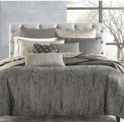 NEW $400 Hudson Park Deco Fan Black Metallic Full/Queen Duvet Cover - Image 1 of 4
