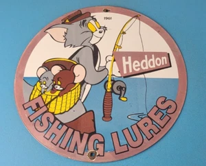 Vintage Heddon Fishing Lures Sign - Fish Tackle Gas Advertisement Porcelain Sign - Picture 1 of 15