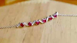 3Ct Round Cut Lab-Created Ruby Women's Chain Bracelet In 14K White Gold Plated - Picture 1 of 4