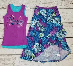 CHILDREN'S PLACE 12 14 Girls Purple Paradise Tanks Floral Skirt (3 Pieces) NEW - Picture 1 of 8