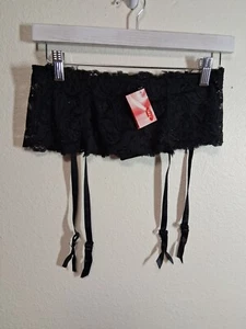 Sexy liguero negro pequeño con tirantes de encaje sedoso nuevo con etiquetas - Imagen 1 de 9