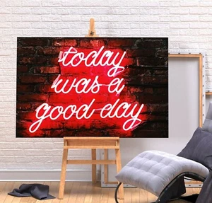 NEON SIGN TODAY WAS GOOD - DEEP FRAMED CANVAS WALL ART PICTURE PRINT- HOT PINK - Picture 1 of 3